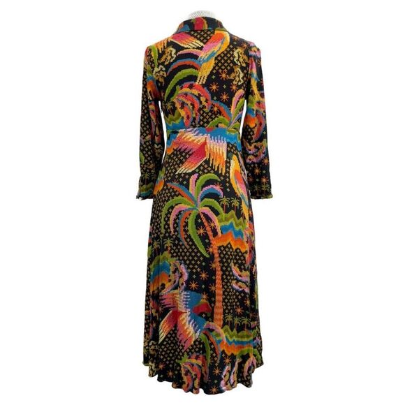 FARM RIO Macaw Island Printed Maxi Dress Tropical Vacation XS Black - Picture 8 of 16